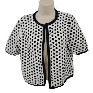 VTG‎ Chico's Cardigan Womens 1 M Black White Polka Dot Open Front Knit Preppy